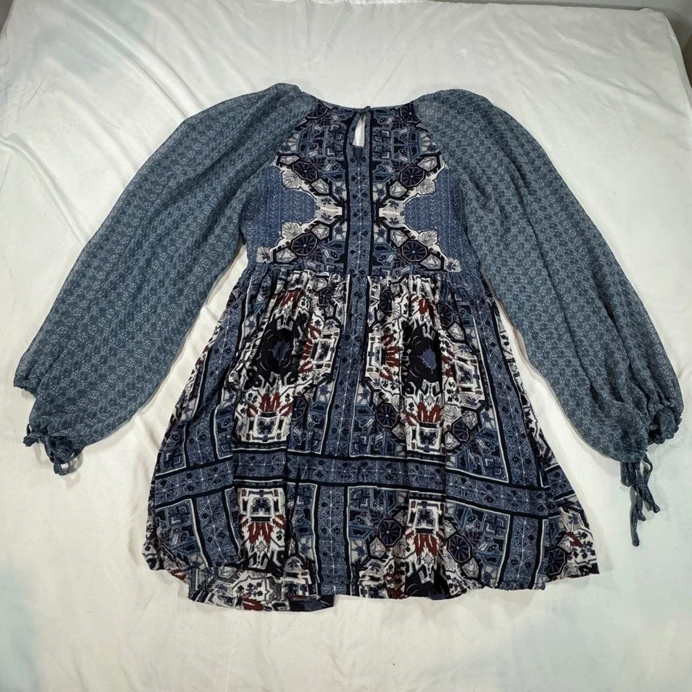 Free People Oksana Mini Dress Women's Size 6 Boho Whimsical Balloon Sleeve